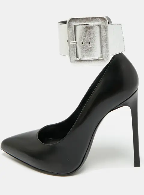 Saint Laurent Size 35.5 Black Leather  Escarpin Ankle Cuff Pumps