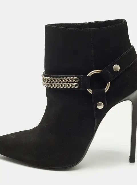 Saint Laurent Harness Chain Size 37.5 Black Suede Ankle Length Boots