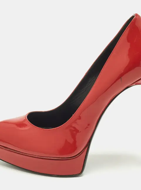 Saint Laurent Janis Size 38 Red Patent Leather Platform Pumps