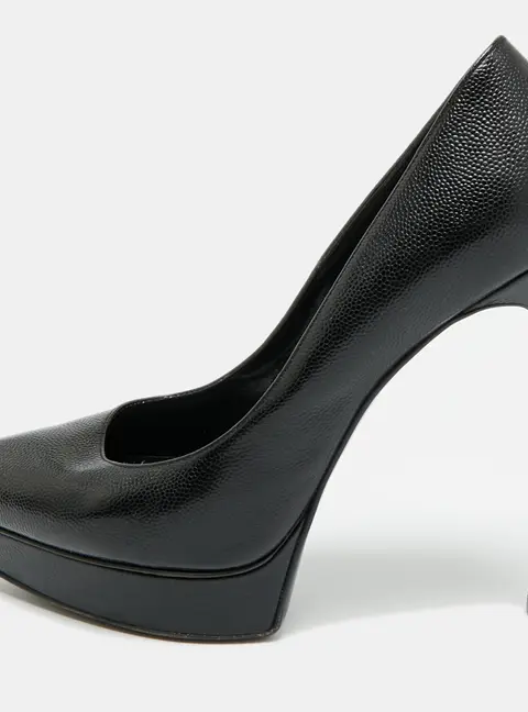 Saint Laurent Anja Size 37.5 Black Leather Platform Pumps
