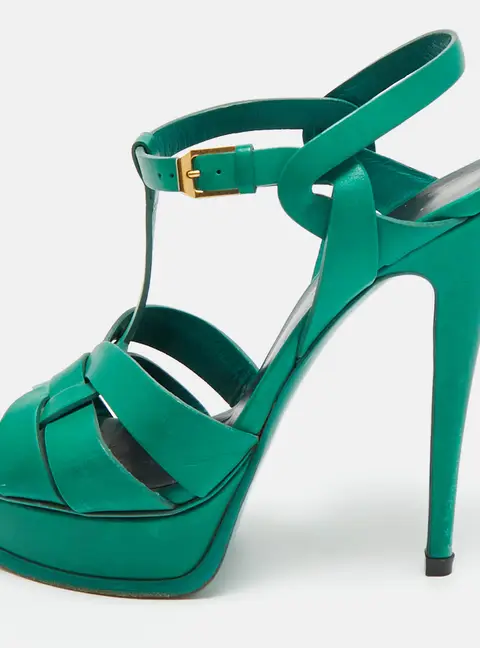 Saint Laurent Tribute Size 39 Green Leather Platform Sandals