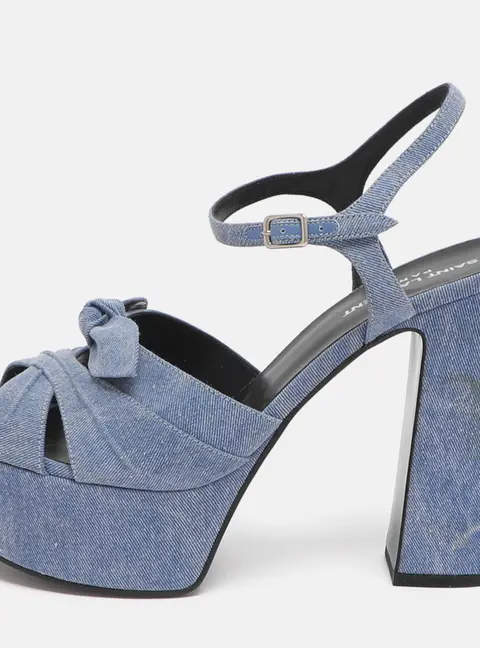Saint Laurent Paris Candy Size 39.5 Blue Denim Ankle Strap Platform Sandals