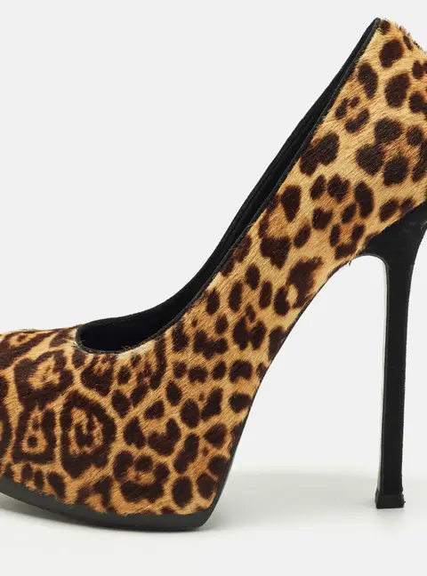 Saint Laurent Tribtoo Size 39 Beige/Brown Calf Hair Platform Pumps