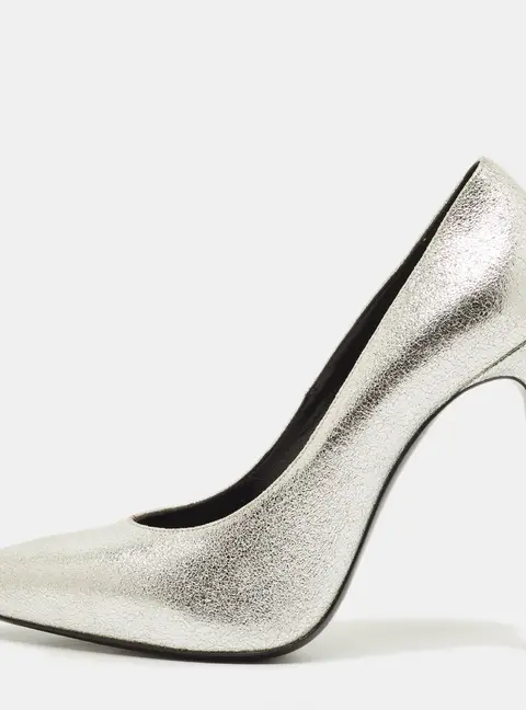 Saint Laurent Zoe Size 38.5 Silver Leather Pumps