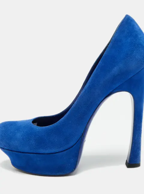 Saint Laurent  Palais Size 39 Blue Leather Platform Pumps
