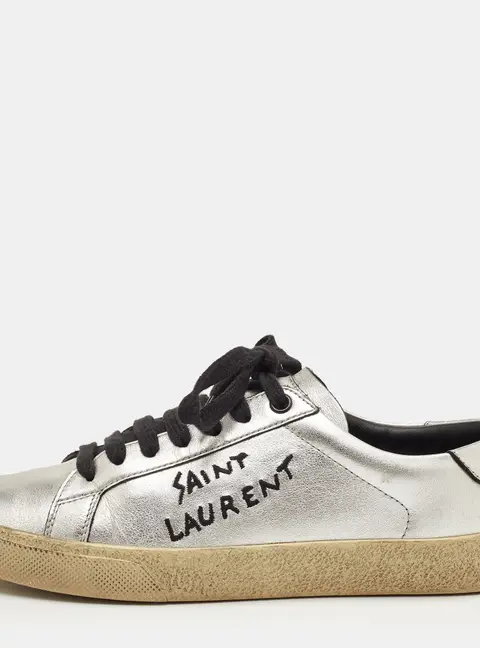 Saint Laurent Court Classic Size 36.5 Silver Leather Low Top Sneakers