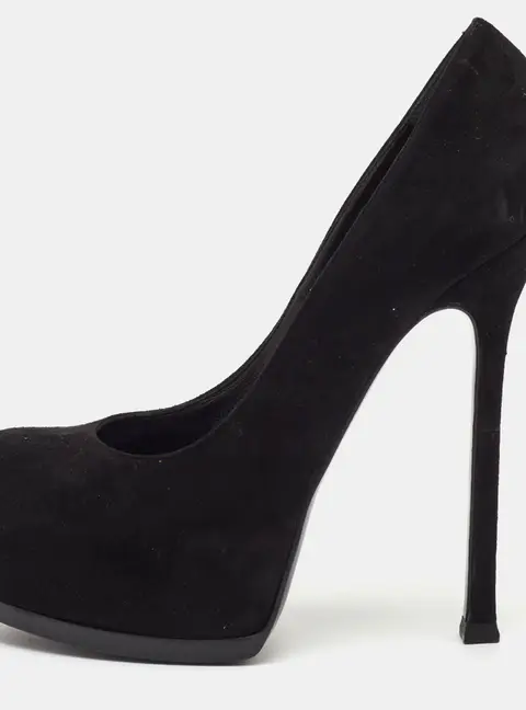 Saint Laurent Tribtoo Size 37.5 Black Suede Platform Pumps