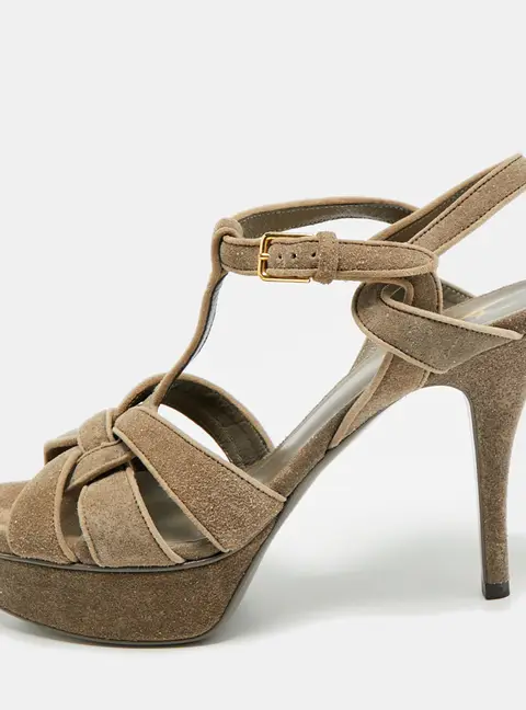 Saint Laurent Tribute Size 38 Grey Texture Suede Platform Sandals