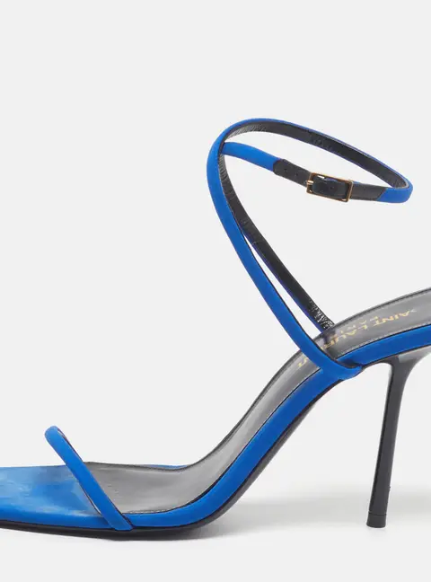 Saint Laurent Picasso Size 37.5 Blue Suede Ankle Strap Sandals