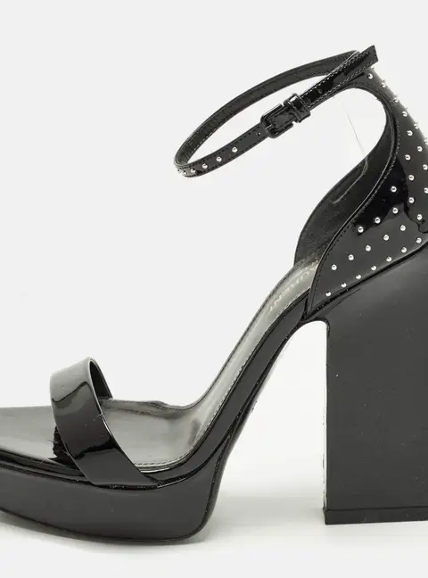 Saint Laurent Size 37.5 Black Patent Leather Ankle Strap Sandals