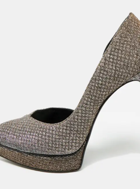Saint Laurent Janis Size 39 Metallic Lurex Fabric Platform Pumps