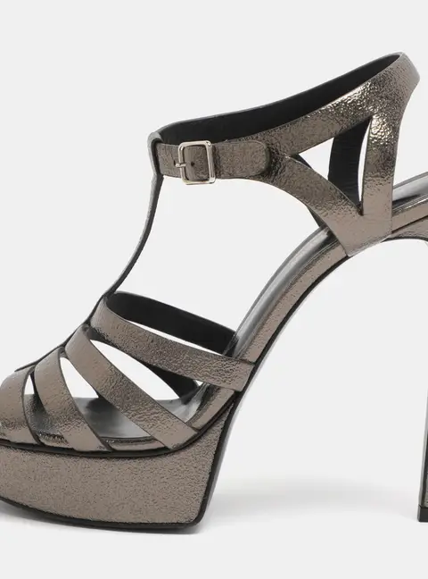Saint Laurent Paris Metallic Leather Bianca Platform Sandals Size 41