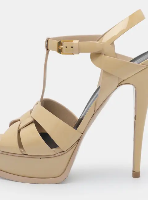 Saint Laurent Tribute Size 38 Beige Patent Leather Platform Sandals