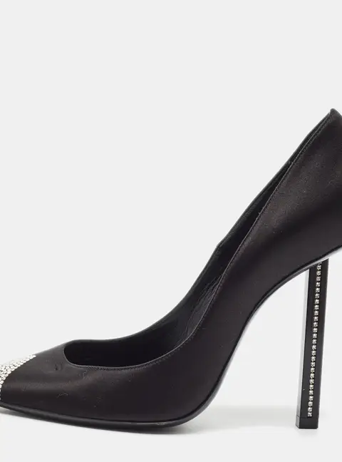 Saint Laurent Tower 110 Size 37 Black Satin Crystal Embellished Pumps