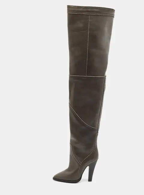 Saint Laurent Kensington Size 38.5 Green Leather Knee Length Boots