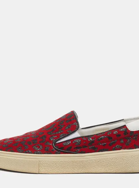 Saint Laurent Baby Cat Size 35 Red Suede Low Top Sneakers