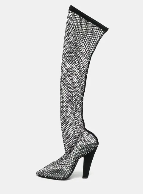 Saint Laurent Koller Size 38 Black Net and PVC Knee Length Boots