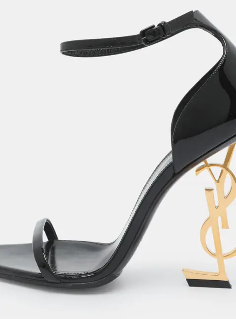 Saint Laurent Opyum Size 39 Black Patent Leather Ankle Strap Sandals