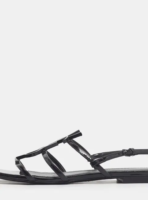 Saint Laurent Cassandra Size 38 Black Patent Leather Slingback Flat Sandals