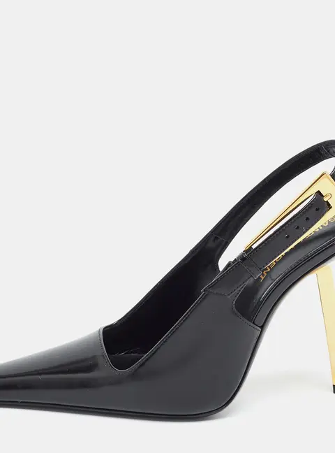 Saint Laurent Lee Size 37 Black Leather Slingback Pumps