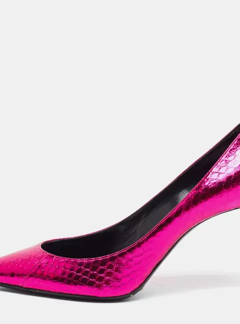 Saint Laurent Zoe Size 36.5 Metallic Pink Python Embossed Leather Pumps