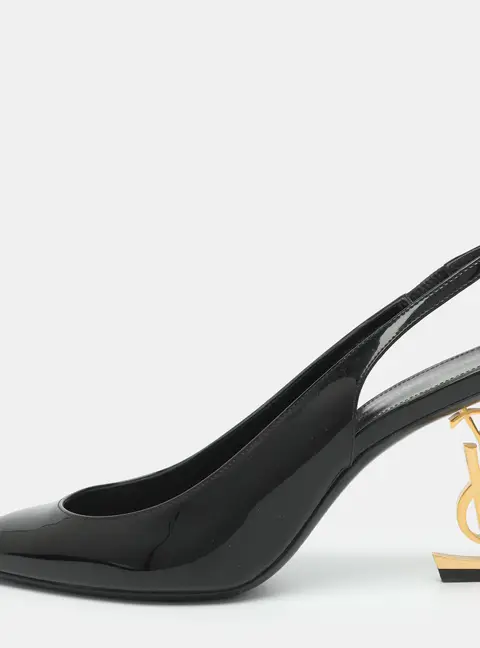 Saint Laurent Opyum Size 38.5 Black Patent Leather Slingback Pumps