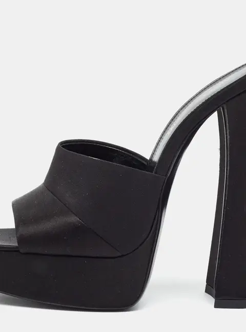 Saint Laurent Boogie Size 37 Black Satin Platform Slide Sandals