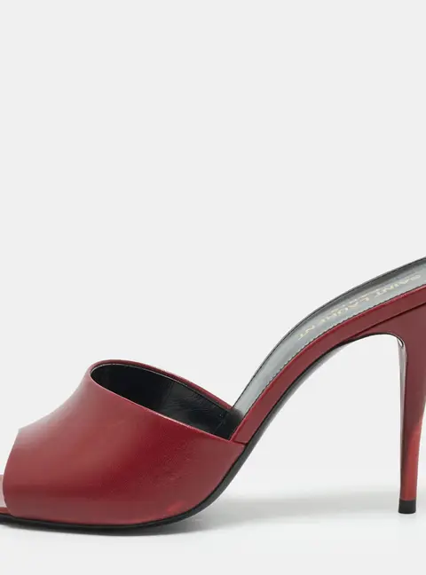 Saint Laurent LA 16 Size 39.5 Red Leather Slide Sandals