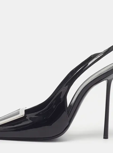 Saint Laurent George Size 41 Black Patent Leather Slingback Pumps
