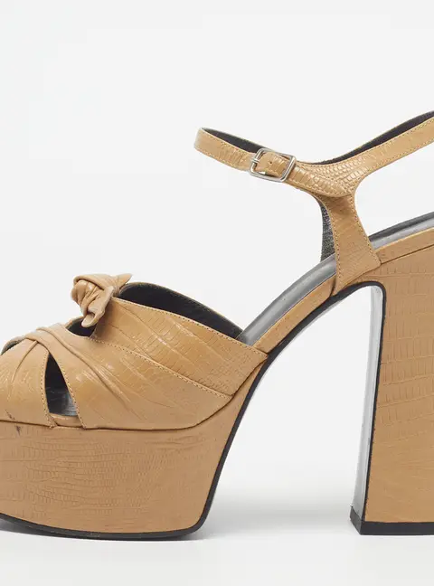 Saint Laurent Candy Size 37 Beige Lizard Embossed Leather Sandals