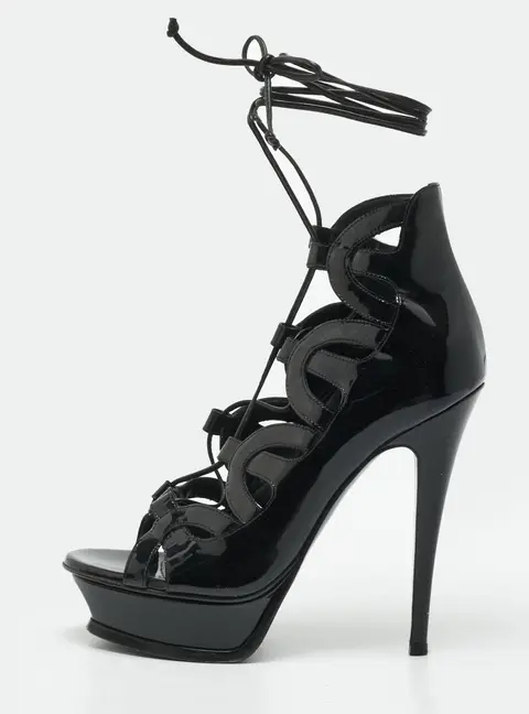 Saint Laurent Size 36.5 Black Patent Leather Platform Gladiator Sandals