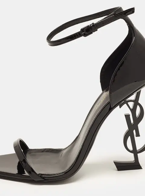 Saint Laurent Opyum Size 39 Black Patent Leather Ankle Strap Sandals