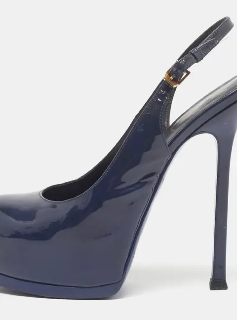 Saint Laurent Tribtoo Size 37 Blue Patent Leather Platform Pumps