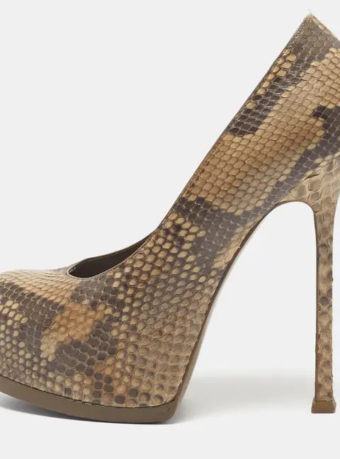 Saint Laurent Tribtoo Size 37 Beige/Brown Python Leather Platform Pumps