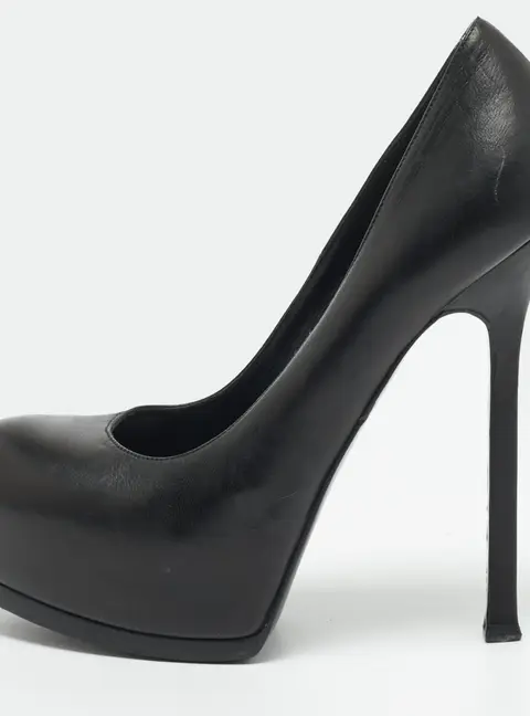 Saint Laurent Tribtoo Size 37 Black Leather Platform Pumps