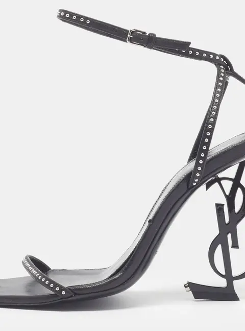 Saint Laurent Opyum Size 36.5 Black Leather Ankle Strap Sandals
