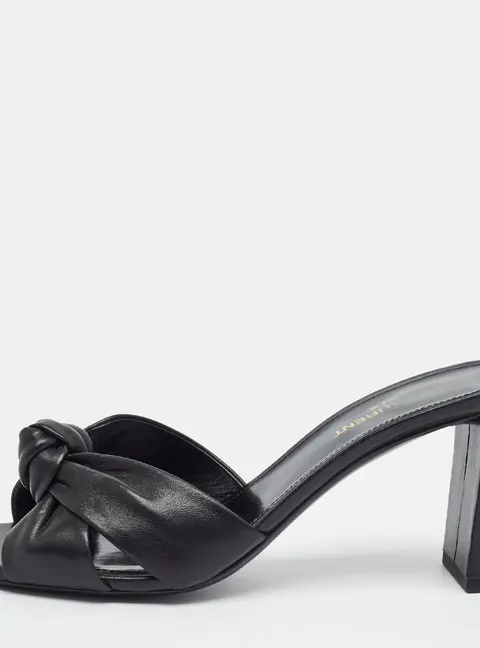 Saint Laurent Bianca Size 37.5 Black Leather Knotted Slide Sandals