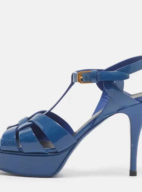 Saint Laurent Size 38 Blue Patent Leather Platform Sandals