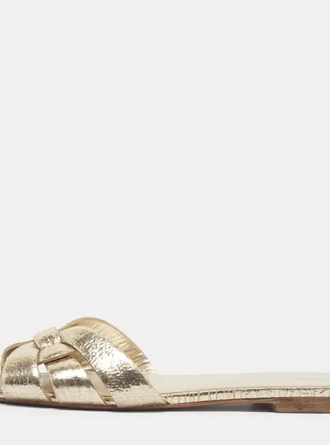 Saint Laurent Tribute Size 37.5 Gold Foil Leather Flat Slide