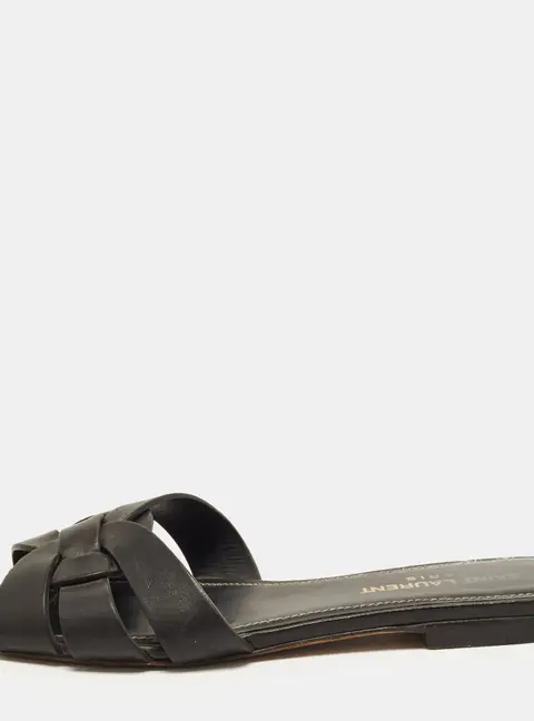 Saint Laurent Tribute Size 36 Black Leather Flat Slides
