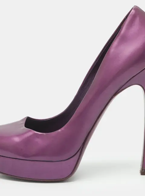 Saint Laurent Tribtoo Size 38.5 Purple Leather Platform Pumps