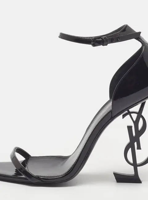 Saint Laurent Opyum Size 40 Black Patent Leather Ankle Strap Sandals