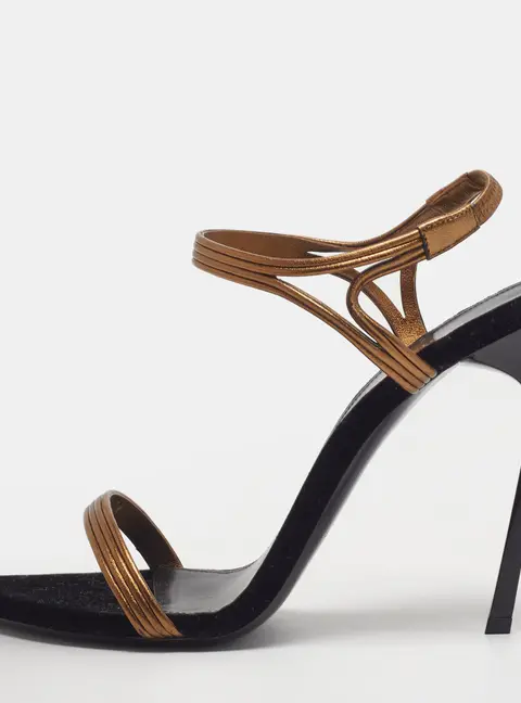 Saint Laurent Talitha Size 40.5 Gold/Black Leather and Velvet Ankle Strap Sandals