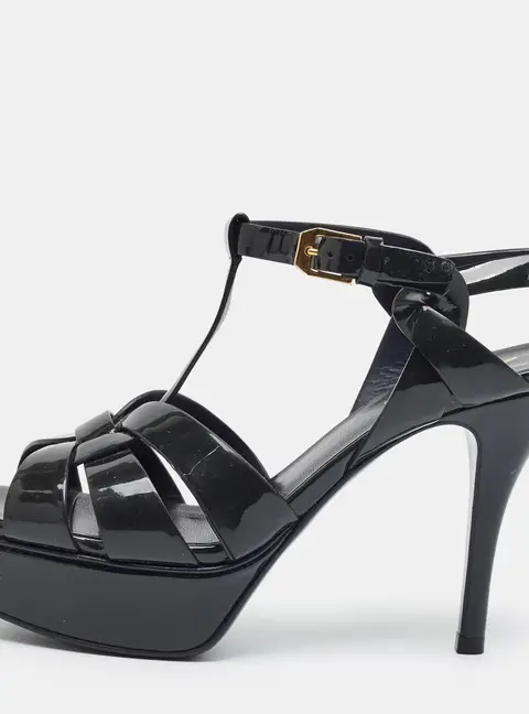 Saint Laurent Tribute Size 35.5 Black Patent Leather Platform Sandals