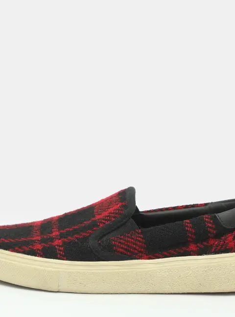 Saint Laurent Size 37 Red Plaid Tweed Slip On Sneakers