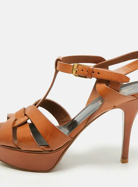 Saint Laurent Tribute Size 36.5 Brown Leather Ankle Strap Sandals