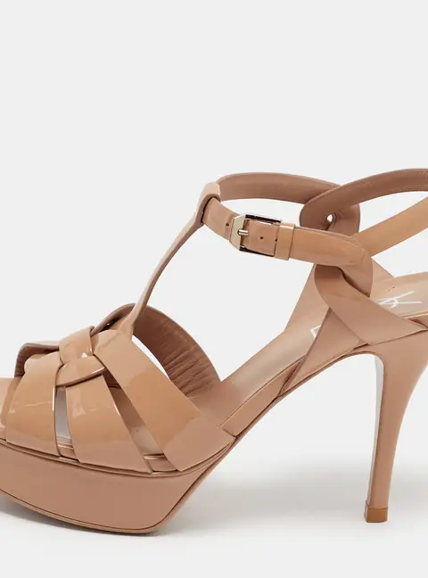 Saint Laurent Tribute Size 36.5 Beige Patent Leather Platform Sandals
