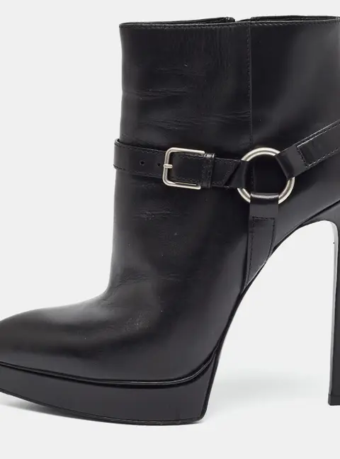 Saint Laurent Janis Harness Size 41 Black Leather Ankle Length Boots