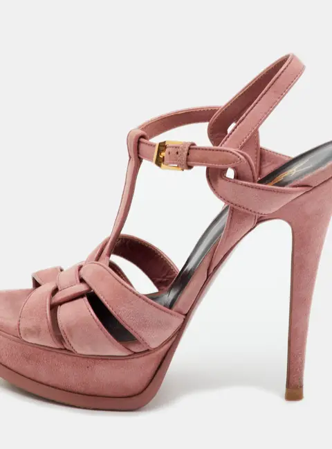 Saint Laurent Tribute Size 37 Pink Suede Platform Sandals