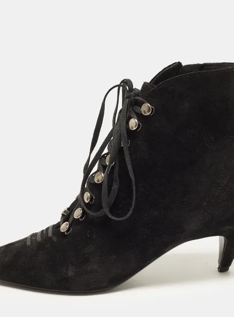 Saint Laurent Size 37.5 Black Suede Ankle Length Boots